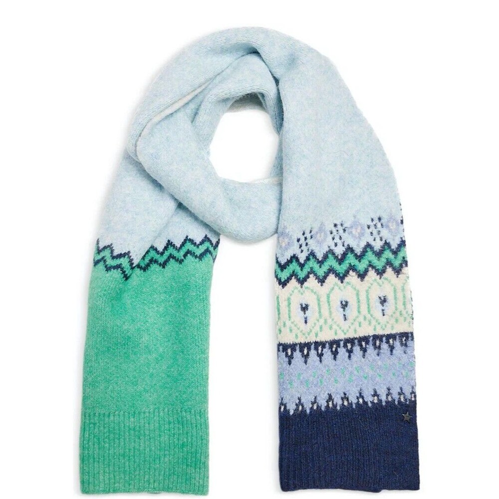 JOCELYN Scarf Womens Blue Fair Isle Chunky Knit Winter 11.5x 68 $125